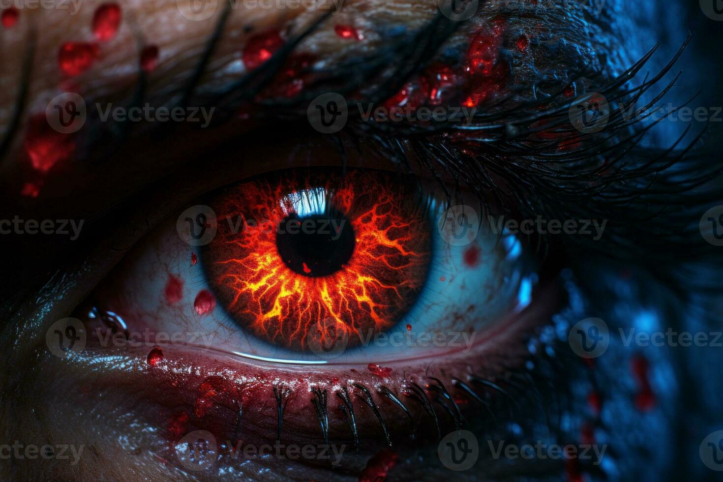 a close up of a mans eye with blood on it generative ai photo
