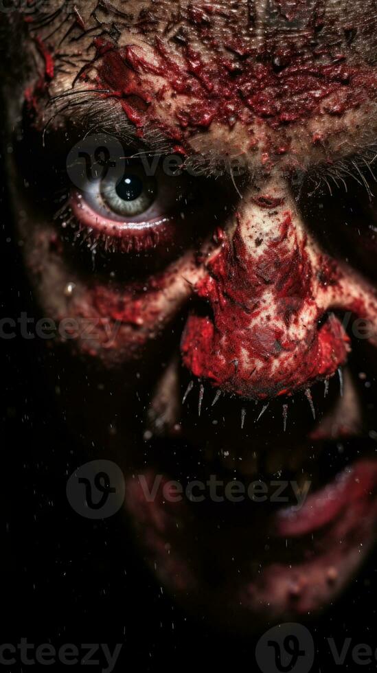 a close up of a mans face covered in blood generative ai photo