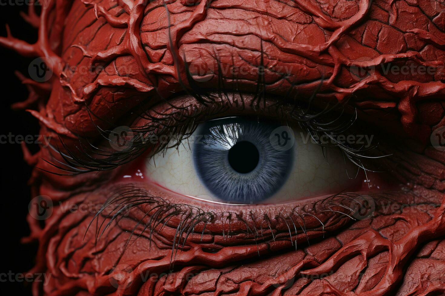 a close up of a mans eye with red skin generative ai photo