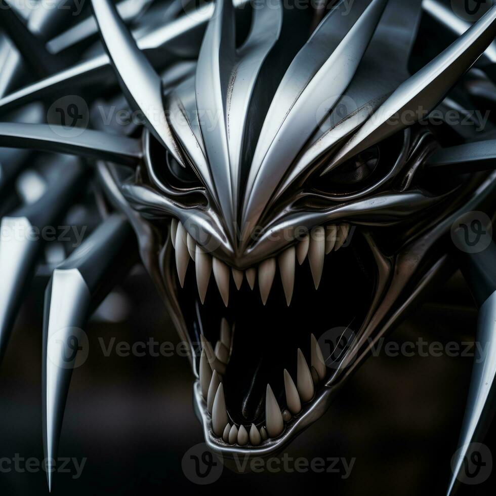 a close up of a metal head with sharp teeth generative ai photo