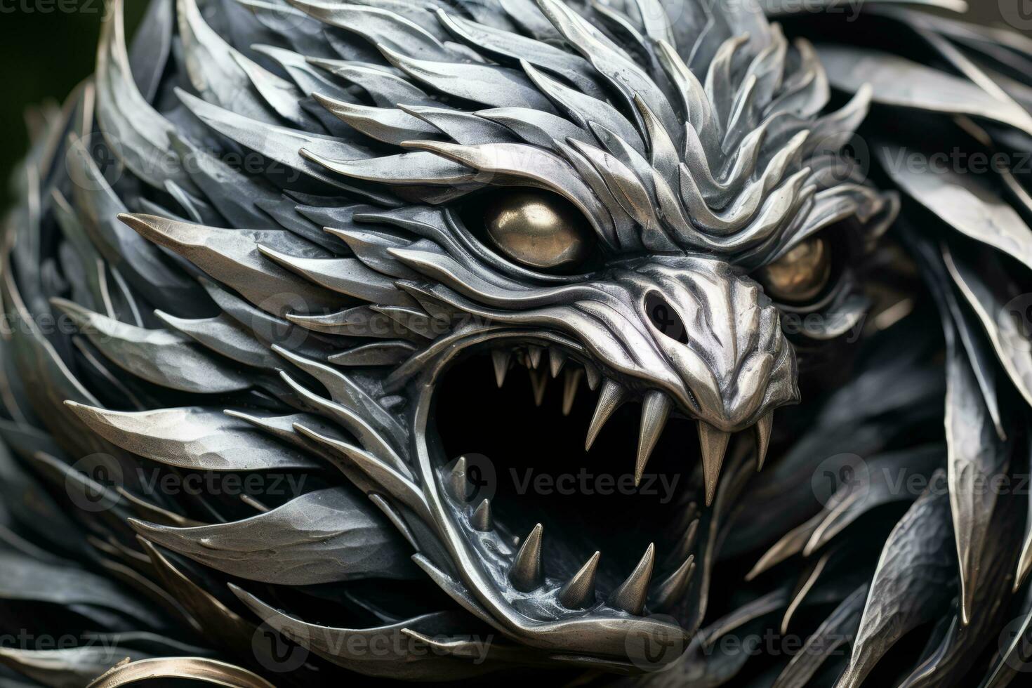 a close up of a metal sculpture of an angry bird generative ai photo