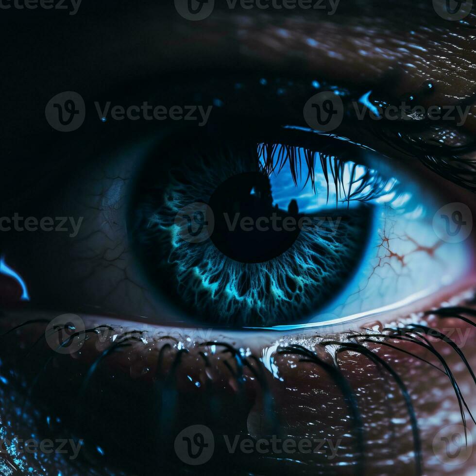 a close up of a persons eye with blue iris generative ai photo