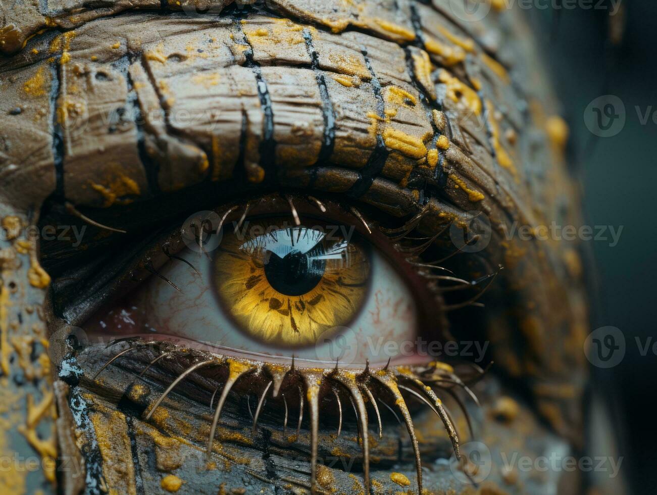 a close up of a persons eye with yellow eyes generative ai photo