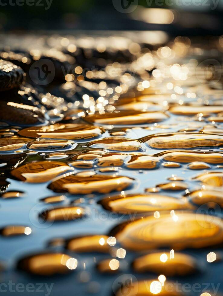 a close up of a puddle of water with yellow and orange bubbles in it generative ai photo