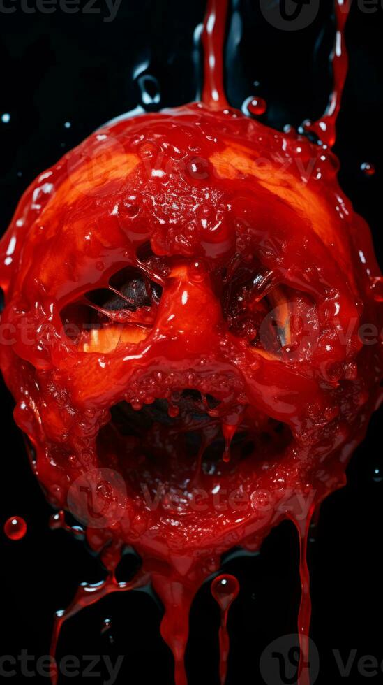 a close up of a red face with blood dripping from it generative ai photo