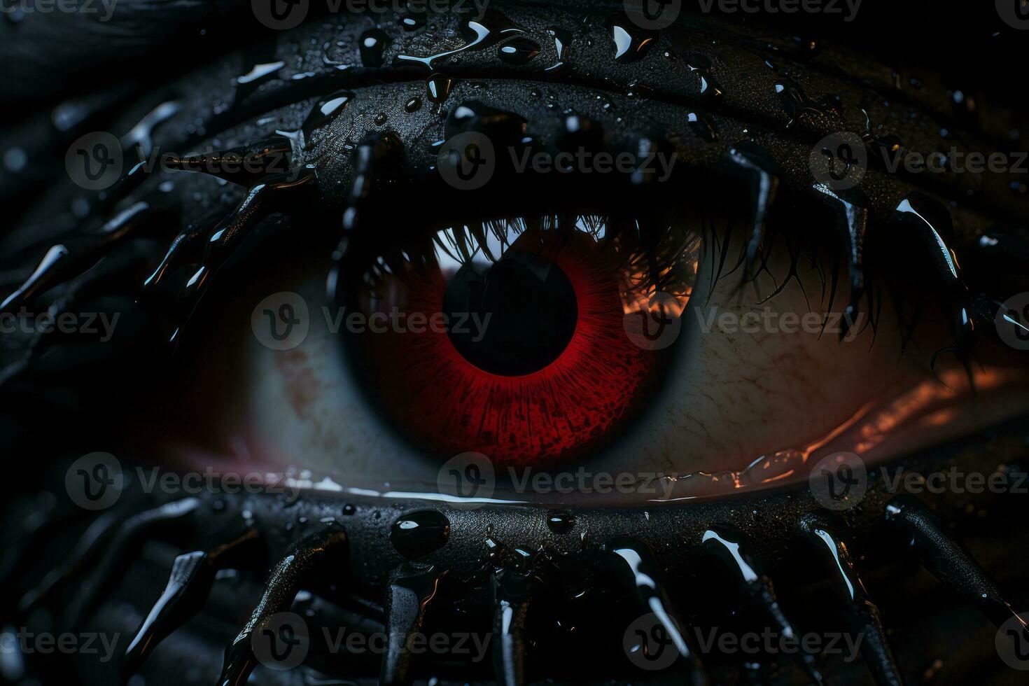 a close up of a red eye with spikes on it generative ai photo