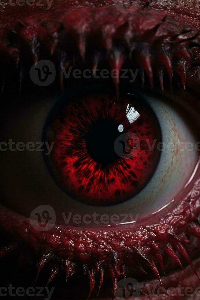 a close up of a red eye generative ai photo