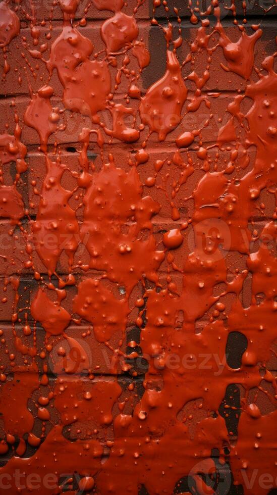a close up of a red paint splattered wall generative ai photo