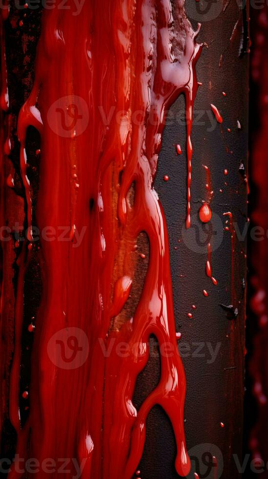 a close up of a red liquid dripping down the side of a pole generative ai photo