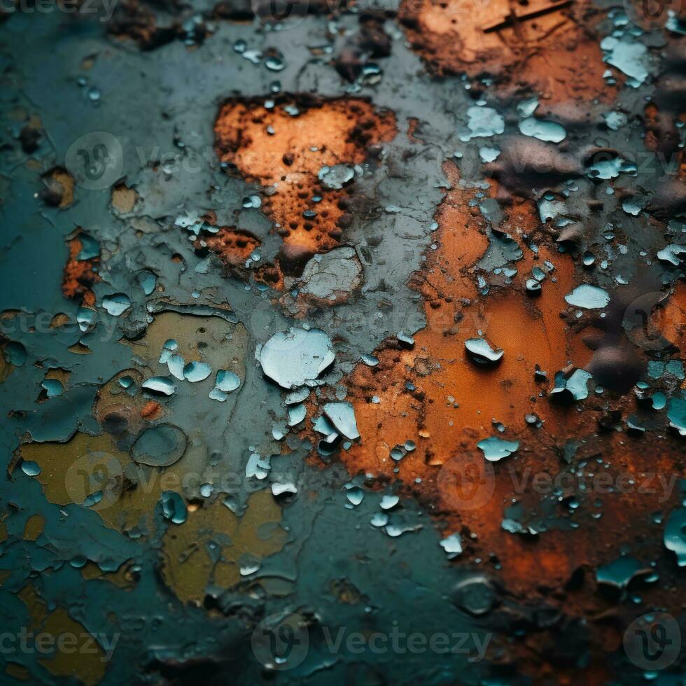 a close up of a rusty metal surface with water droplets on it generative ai photo