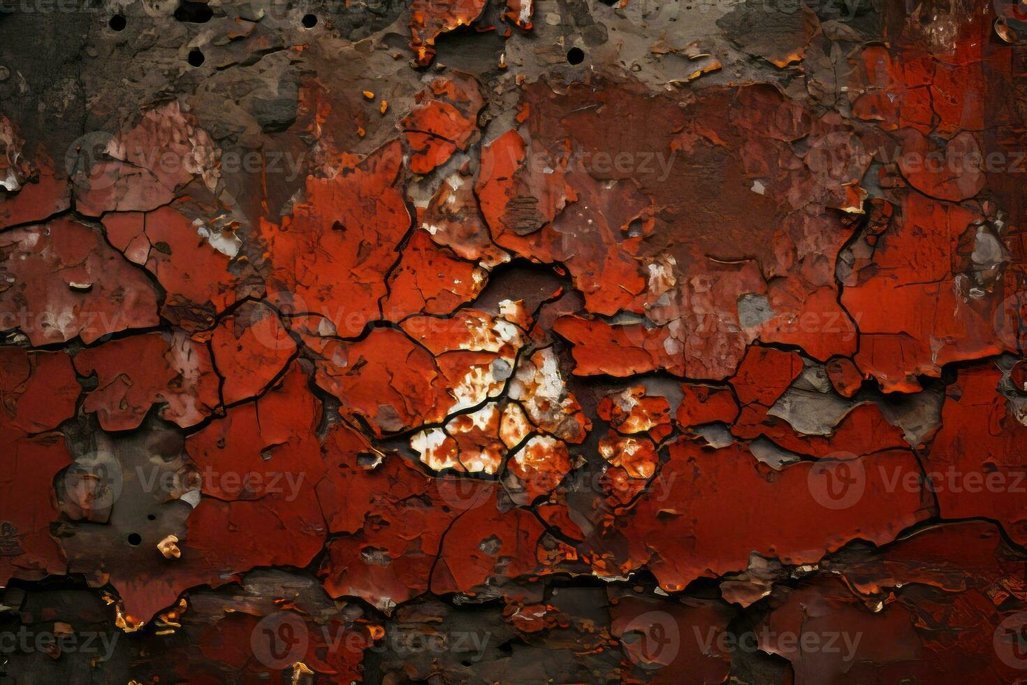 a close up of a rusty red wall with peeling paint generative ai photo