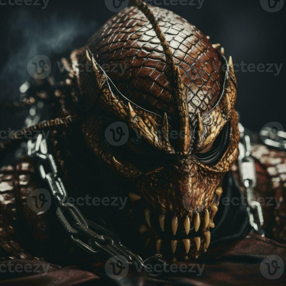a close up of a snake head with chains around it generative ai photo