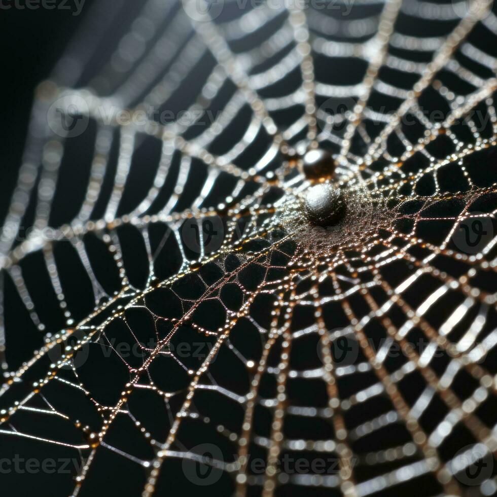 a close up of a spider web with water droplets on it generative ai photo