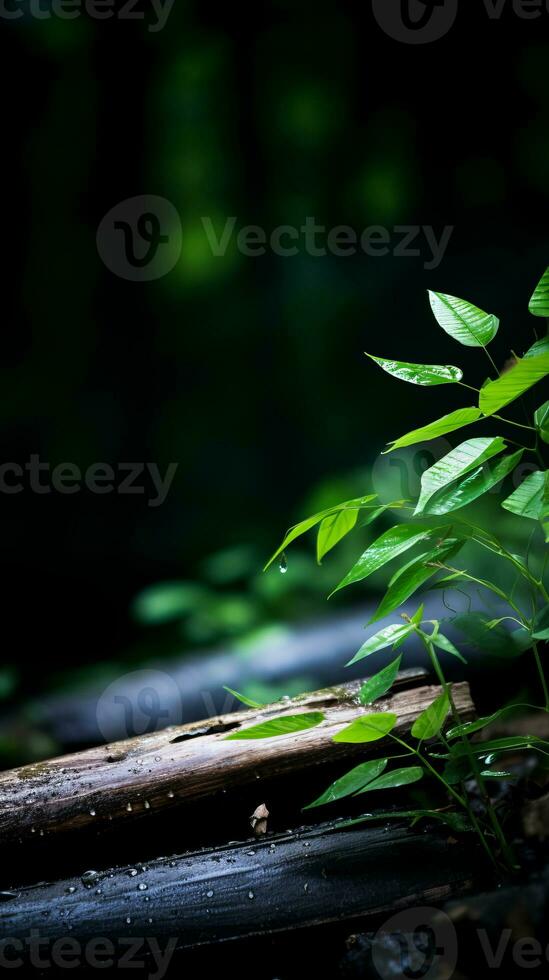 a close up of a tree branch with leaves on it generative ai photo