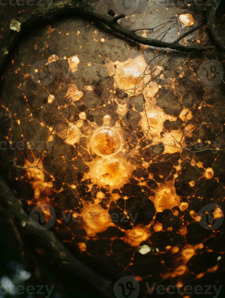 a close up of a tree branch and a ball of light generative ai photo