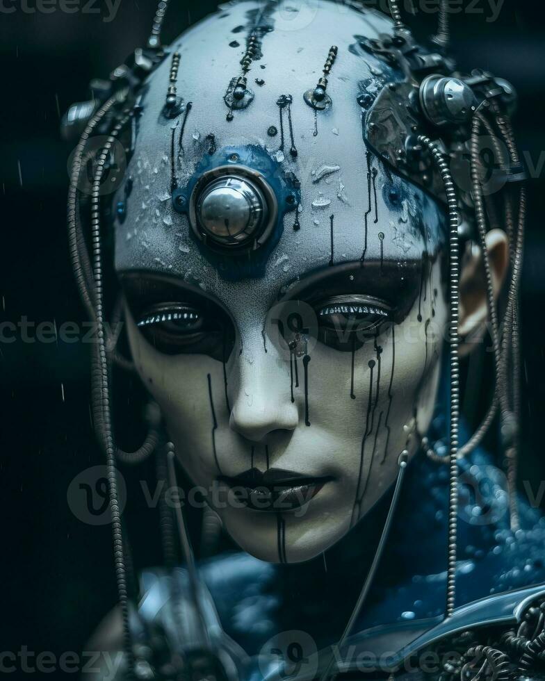 a close up of a woman wearing an alien headpiece generative ai photo