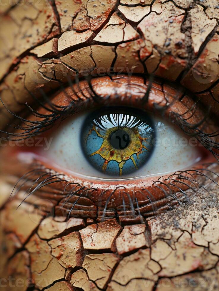 a close up of a womans eye with cracked skin generative ai photo