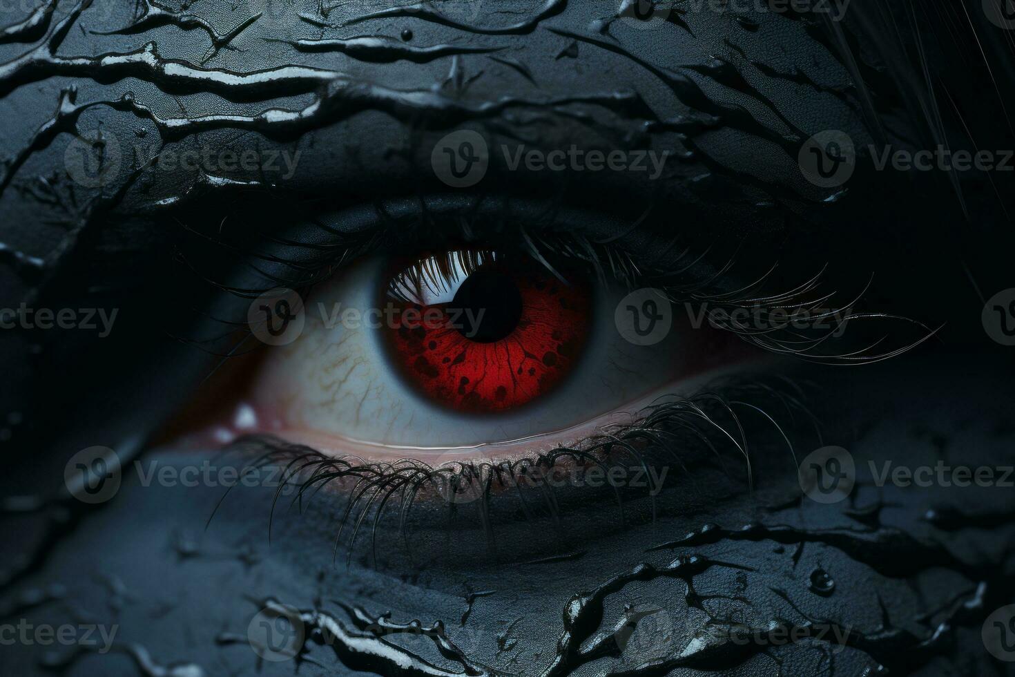 a close up of a womans eye with red eyes generative ai photo