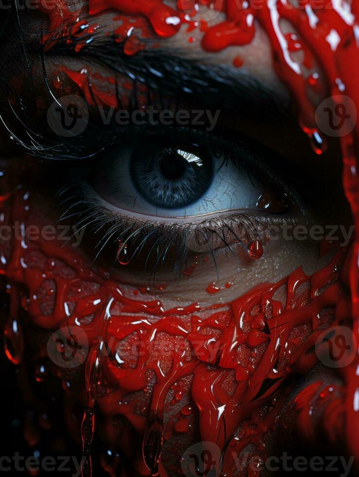 a close up of a womans face covered in red paint generative ai photo