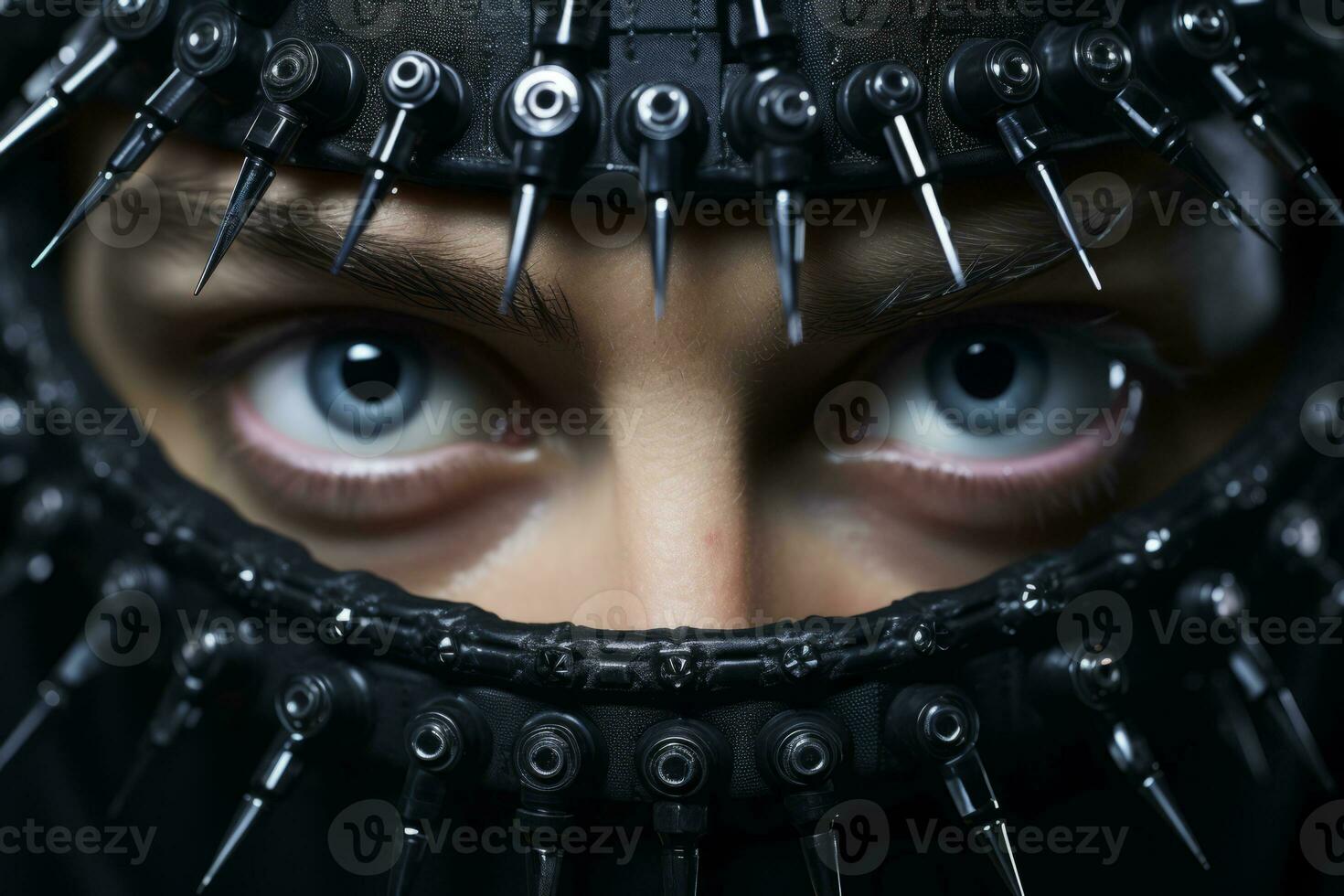 a close up of a womans face covered in spikes generative ai photo