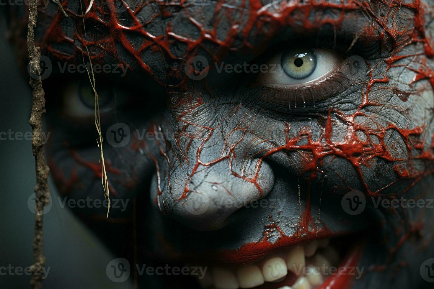 a close up of a womans face covered in blood generative ai photo
