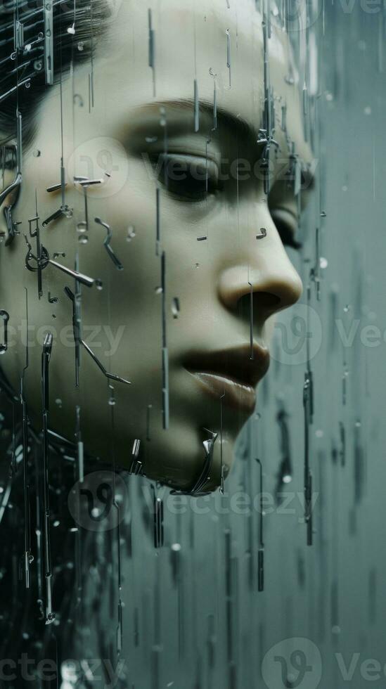 a close up of a womans face in the rain generative ai photo