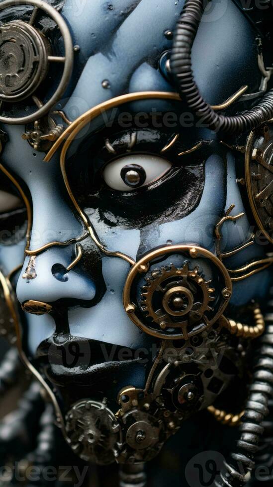 a close up of a womans face with gears on it generative ai photo