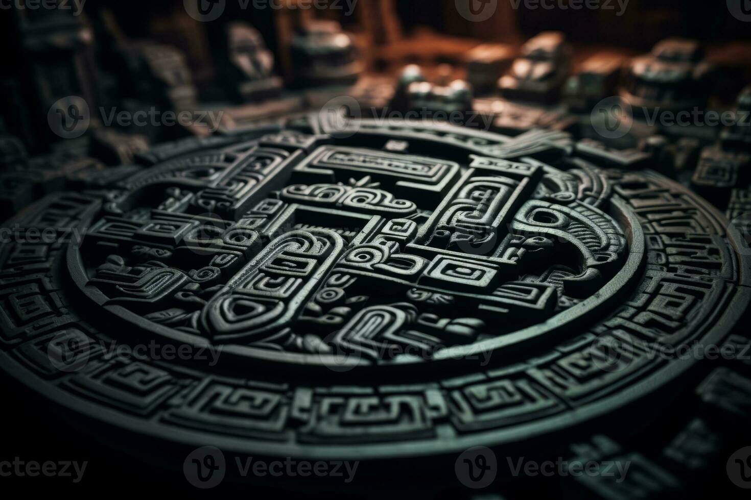 a close up of an ancient mayan symbol on a black background generative ai photo