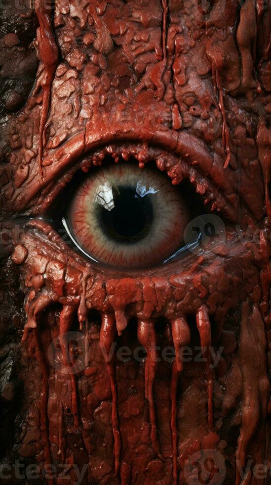 a close up of an eye with blood dripping from it generative ai photo