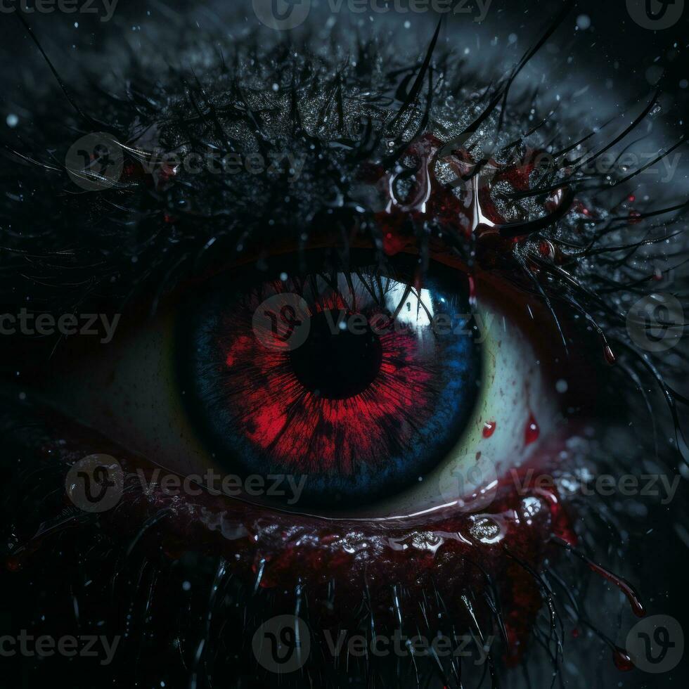 a close up of an eye with blood on it generative ai photo