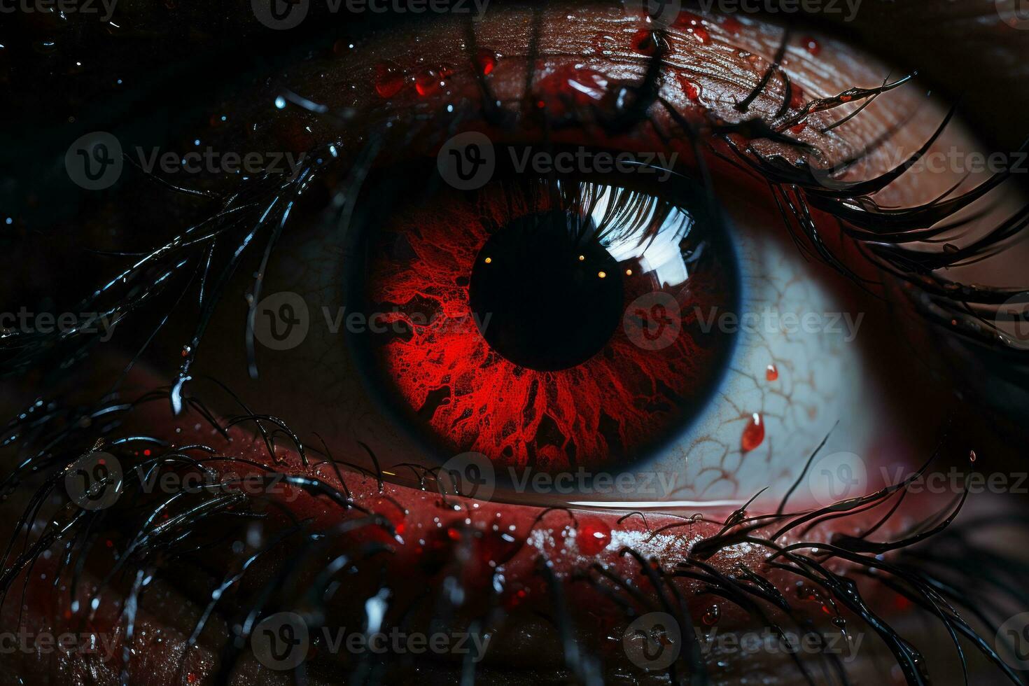 a close up of an eye with blood on it generative ai photo