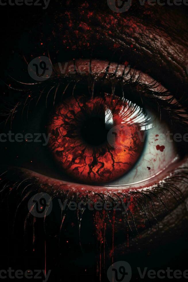 a close up of an eye with blood on it generative ai photo