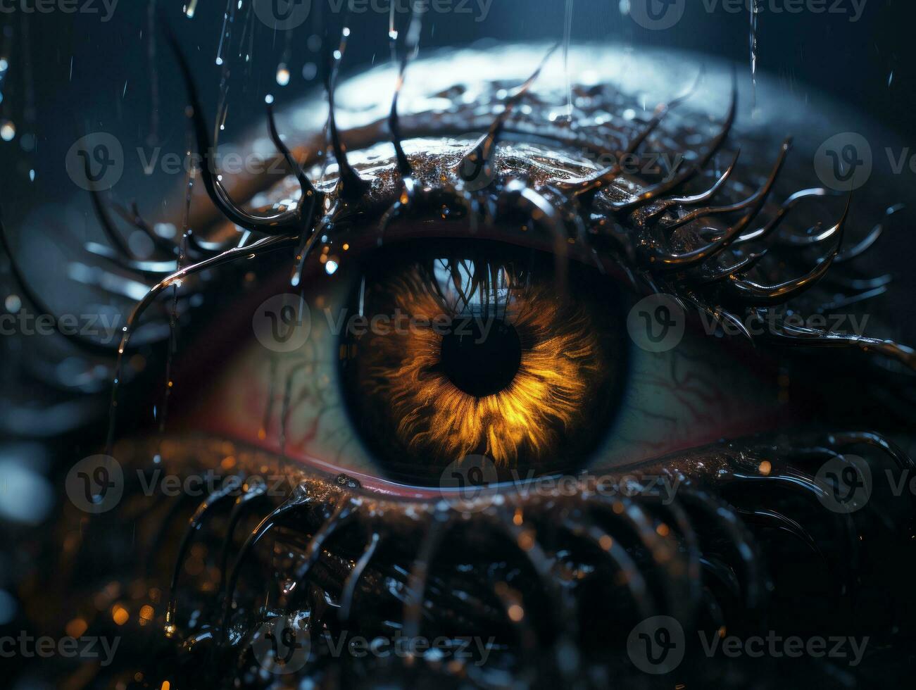 a close up of an eye with rain drops on it generative ai photo