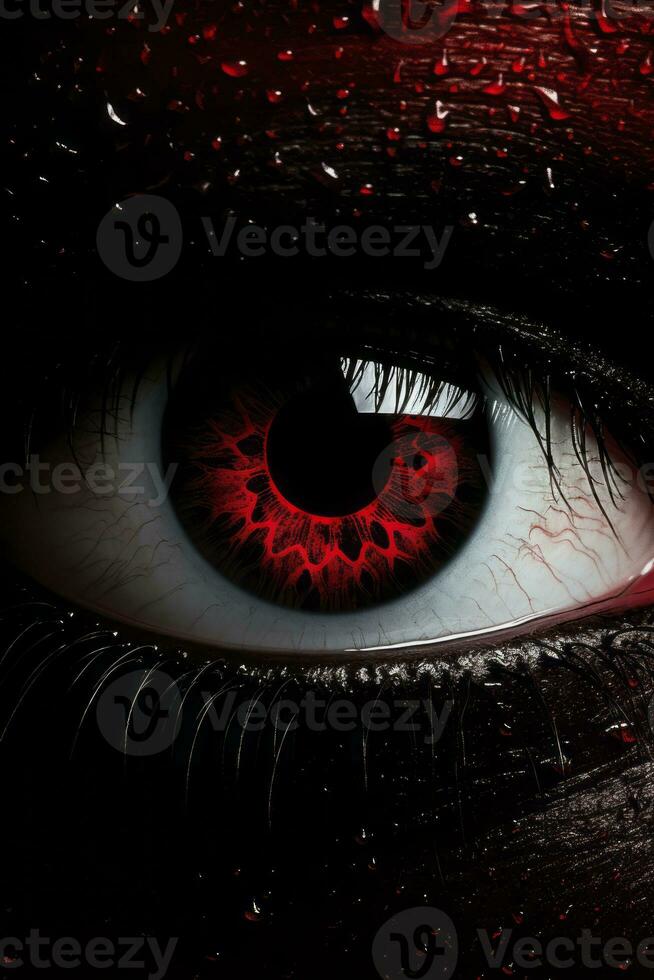a close up of an eye with red eyes generative ai photo