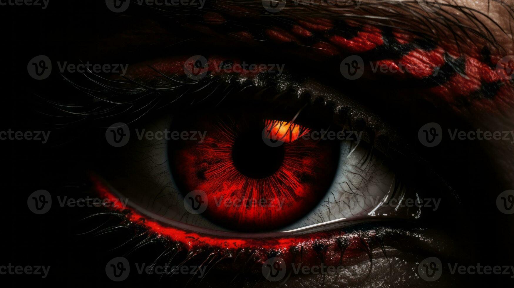 a close up of an eye with red eyes generative ai photo