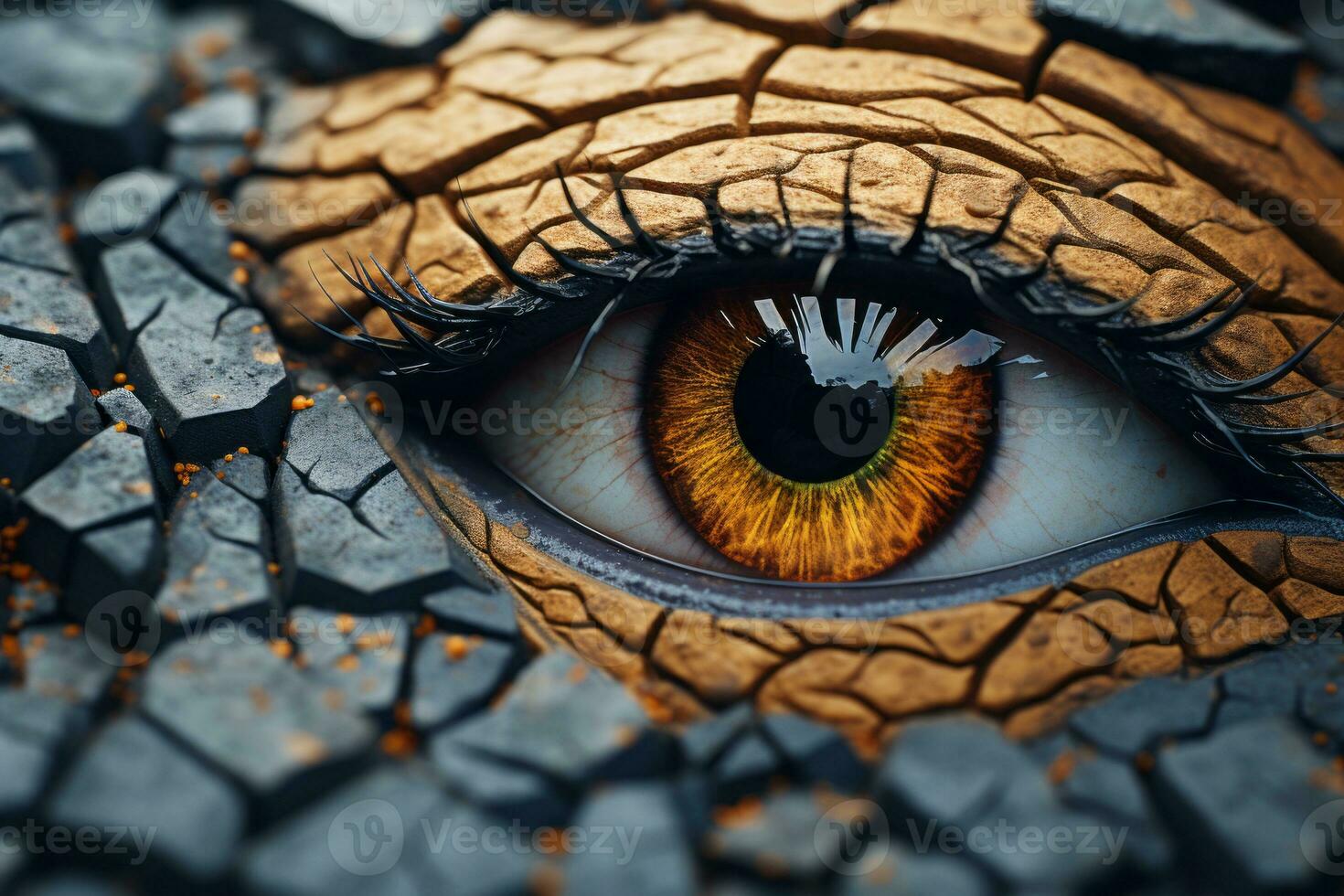 a close up of an eye with orange eyes generative ai photo