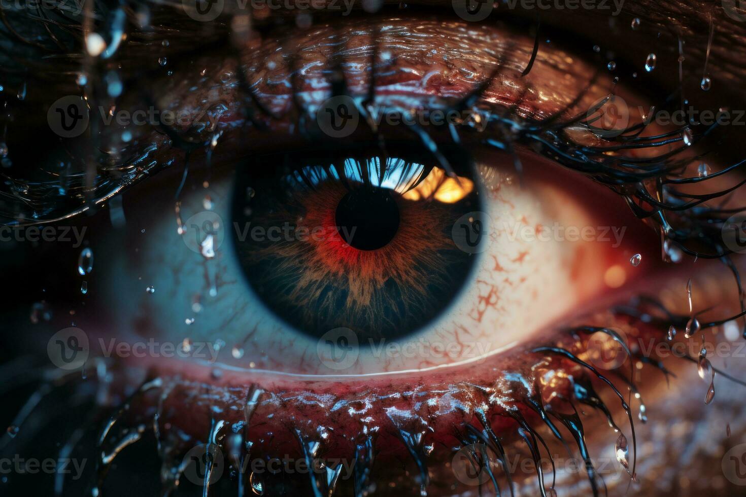 a close up of an eye with water droplets on it generative ai photo