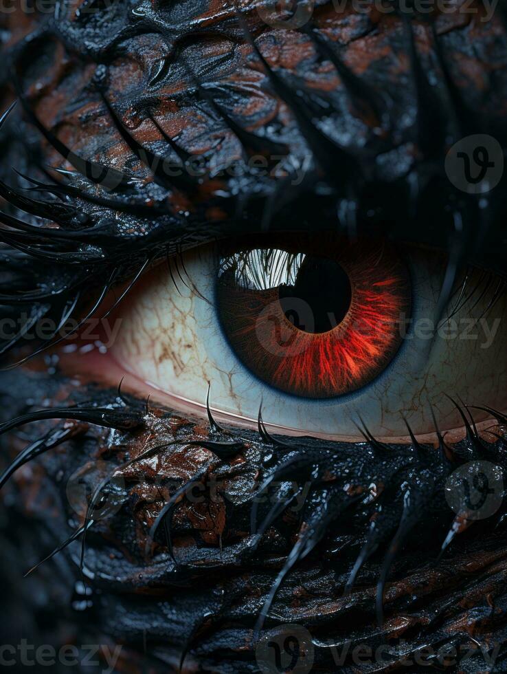 a close up of an eye with red iris generative ai photo