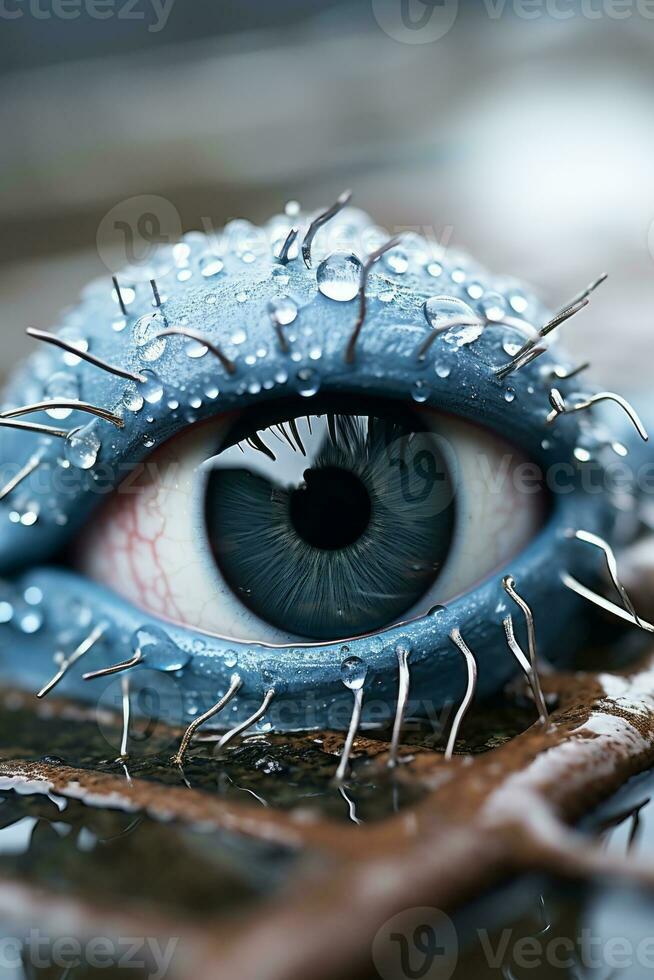 a close up of an eye with water droplets on it generative ai photo