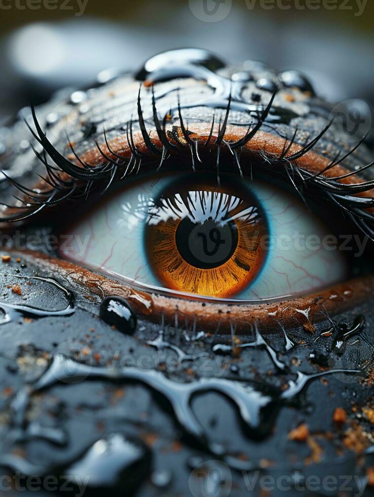 a close up of an eye with water droplets on it generative ai photo