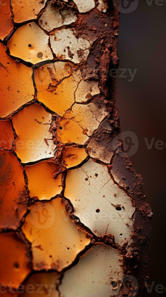 a close up of an orange and white cracked wall generative ai photo