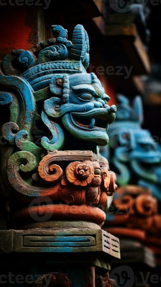 a close up of colorful statues on the side of a building generative ai photo
