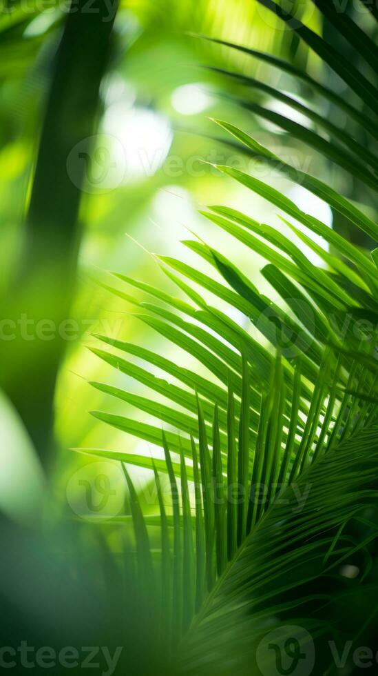 a close up of green leaves in a tropical forest generative ai photo