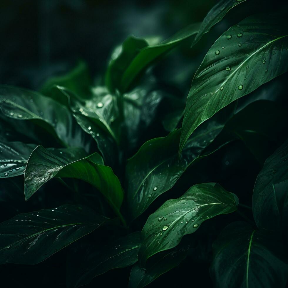 a close up of green leaves with water droplets generative ai photo