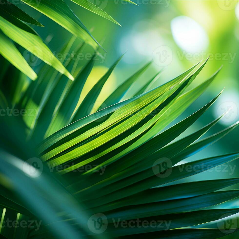 a close up of green palm leaves generative ai photo