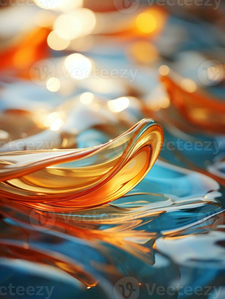 a close up of orange and blue liquid on the surface of water generative ai photo