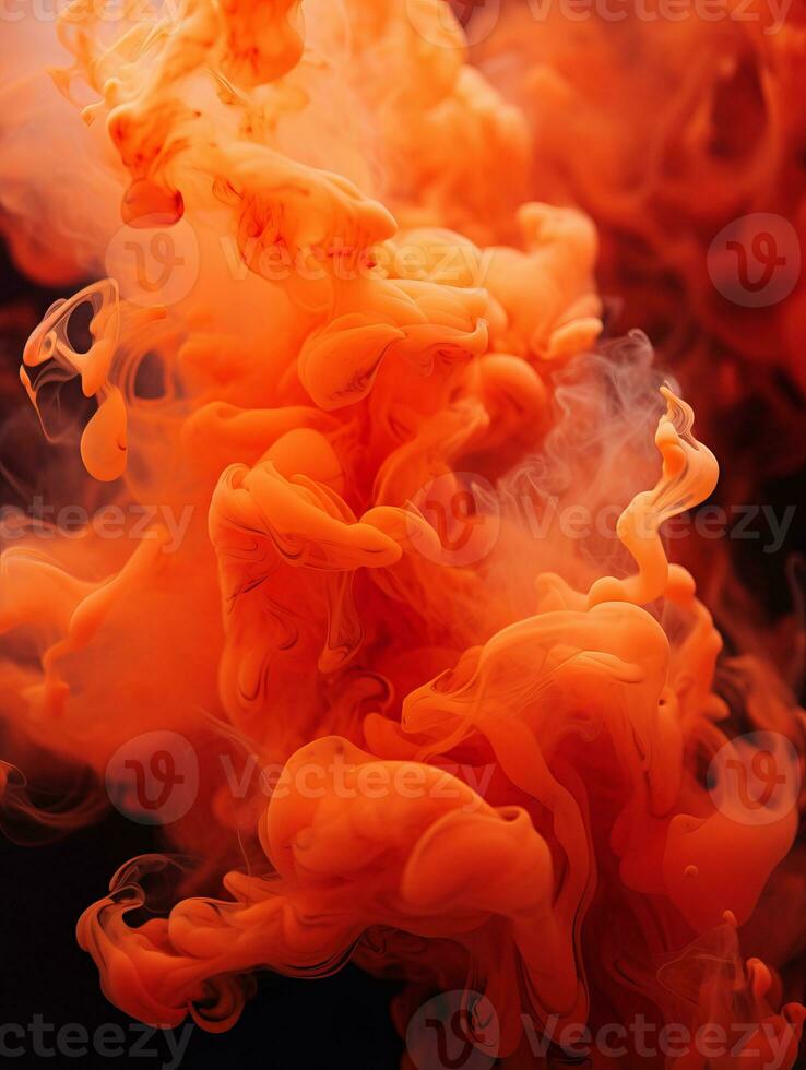 a close up of orange ink in water on a black background generative ai photo