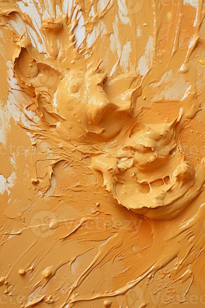 a close up of orange paint splattered on a white surface generative ai photo