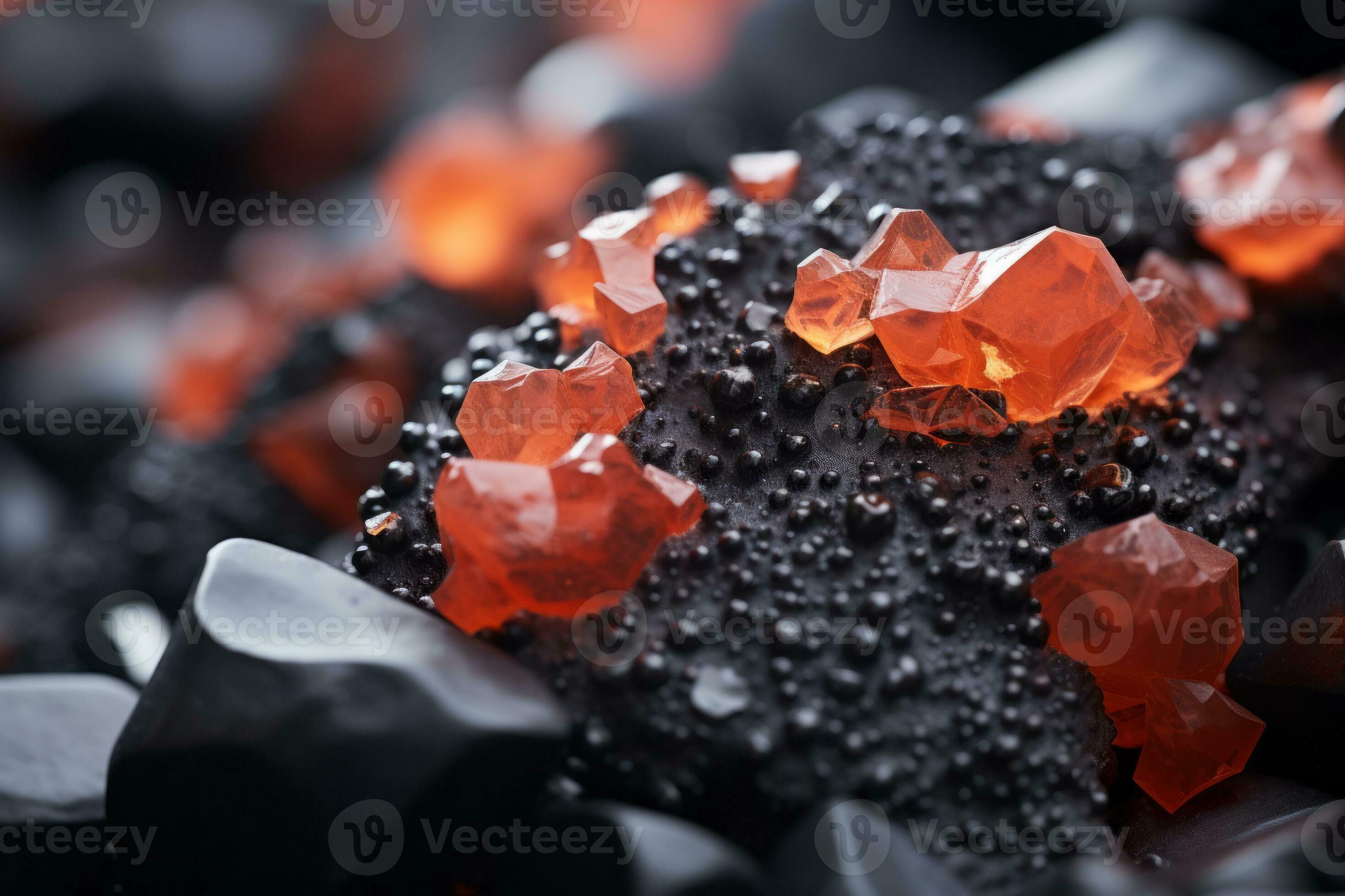 a close up of red crystals on black rocks generative ai 32118245 Stock  Photo at Vecteezy