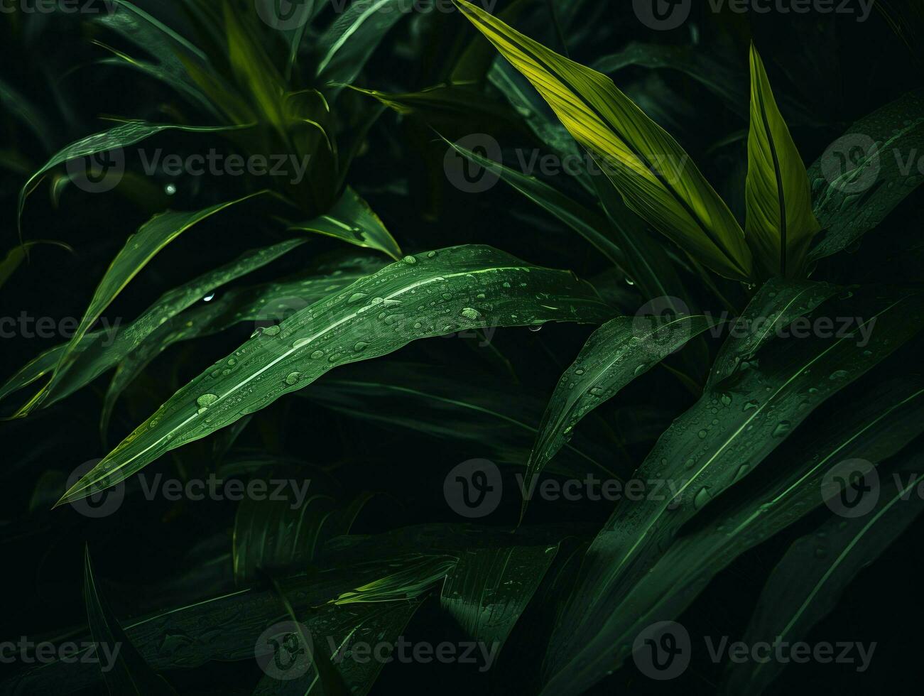 a close up of some green plants with water droplets on them generative ai photo